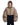 Cropped puffer jacket with hood, taupe shell and navy front panel with zip