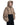 Taupe cropped puffer jacket with hood and zip front, navy midsection