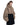 Cropped puffer jacket with hood, taupe fabric with navy midsection panel