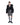 Black cropped puffer jacket with hood and puffed shoulders, front view
