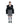 Black cropped puffer jacket with hood, centered front view, glossy quilted finish
