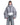 Gray cropped puffer jacket with hood and front zipper, front view