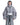 Gray cropped puffer jacket with attached hood and zip-front, front view
