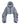Gray cropped puffer jacket with hood, front zipper, wide cropped hem
