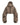 Cropped puffer jacket, taupe colorway with hood and navy zip trim, front view