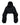 Black cropped puffer jacket with hood, shiny quilted texture and voluminous sleeves
