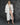 White long balmacaan coat with button front and open collar, front full-length