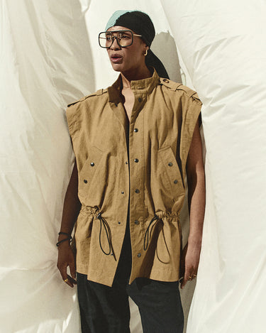 Apex Utility Vest in Beige made from Japanese Cordura fabric, details