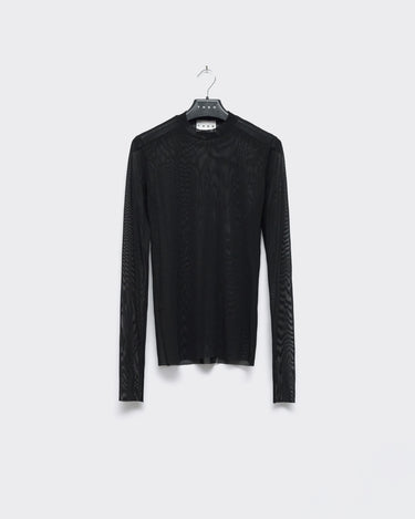 Dark sheer mesh turtleneck top with long sleeves