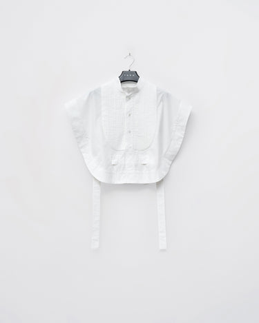 White tuxedo vest shirt with a pleated bib, front tabs and long hanging ties
