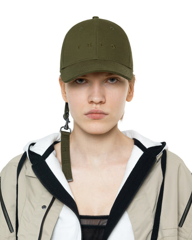 Khaki THEO cap with keychain; front logo and curved brim