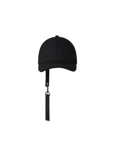 THEO black baseball cap with dangling keychain strap and metal clip