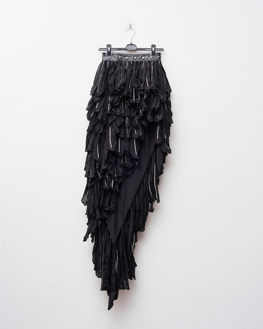 Corvus wing skirt, black layered fringe ruffle skirt on hanger