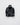 Black cropped eco-leather cape with high hooded collar and front snap buttons