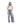 Distressed baggy jeans with wide-leg fit, light gray wash, and front drawstring tie