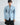 Light blue denim jacket dress front view with notch lapels and button closure