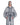 Distressed cropped gray denim jacket with point collar and drawstring waist, front view