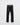 Black leather-look ugly trousers hanging on a hanger, straight-leg style