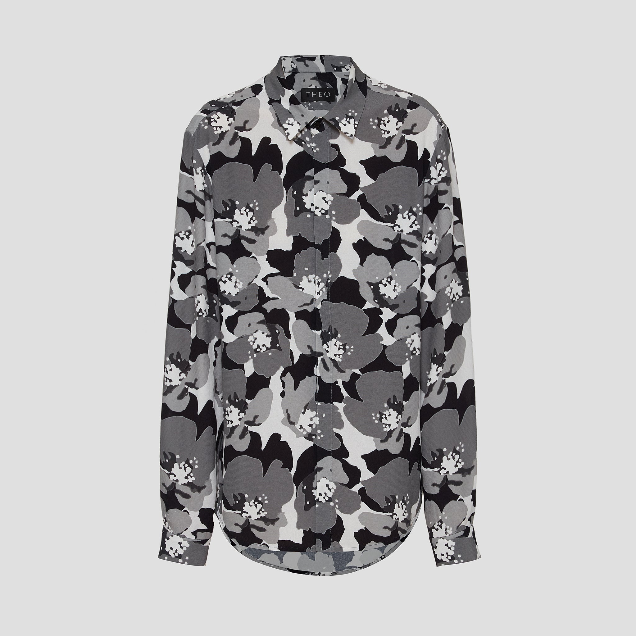 YOUNG MAN'S LOUNGE SHIRT WITH ACHROMATIC FLORAL PRINT