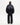 Back view of men's black puffer jacket with oversized sleeves and cropped drawcord hem