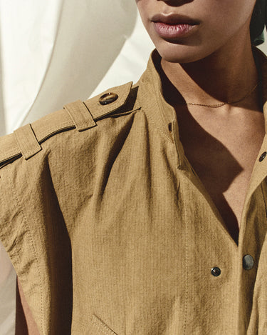 Apex Utility Vest in Beige made from Japanese Cordura fabric, details