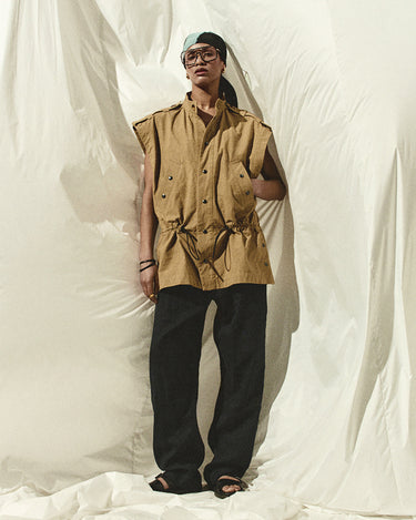 Apex Utility Vest in Beige made from Japanese Cordura fabric, front