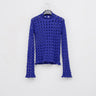 Blue lattice-knit sweater with long sleeves and crew neck