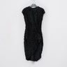 Black fringed texture dress with short sleeves and an asymmetrical knee-length hem