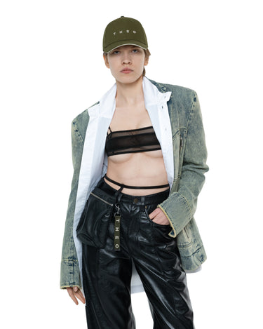 Khaki THEO baseball cap with hanging keychain strap visible