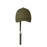 Khaki THEO cap with keychain strap hanging down; curved brim