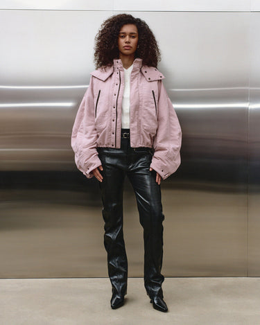 Black leather-look ugly trousers with belt loops and straight-leg fit