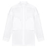 Milky white boys button-up shirt with stand collar, long sleeves, and chest flap pockets