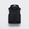 Black hooded vest with full-zip front and side zip pockets