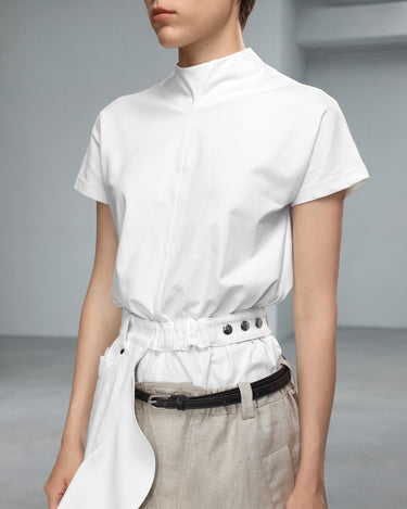 White crew-neck cotton T-shirt, short sleeves, slightly loose body