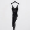 Nocturne slip dress in black sheer lace with spaghetti straps and scalloped hem