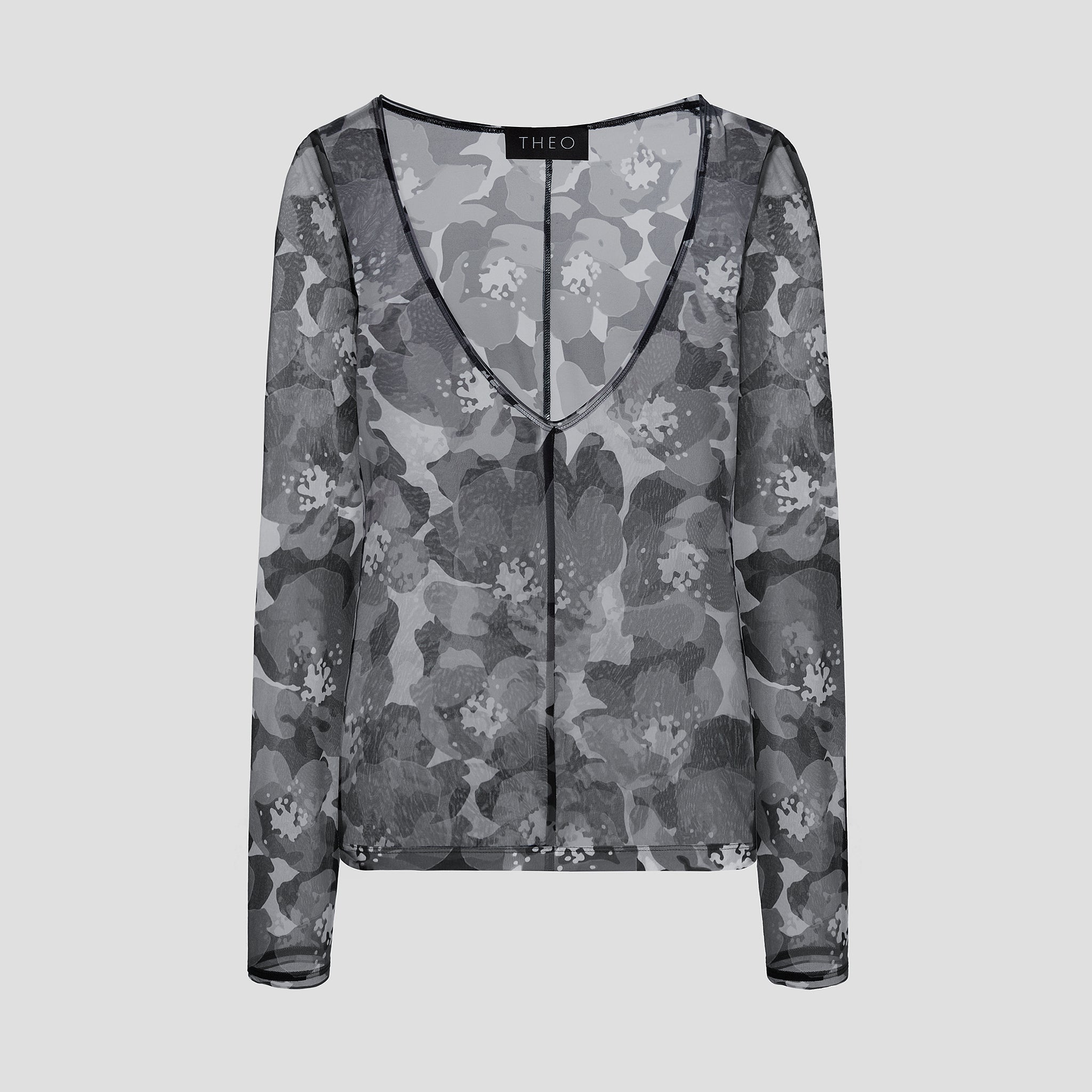 LONGSLEEVE WITH ACHROMATIC FLORAL PRINT