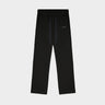 Black straight-leg sweatpants with drawstring waist and Theo logo