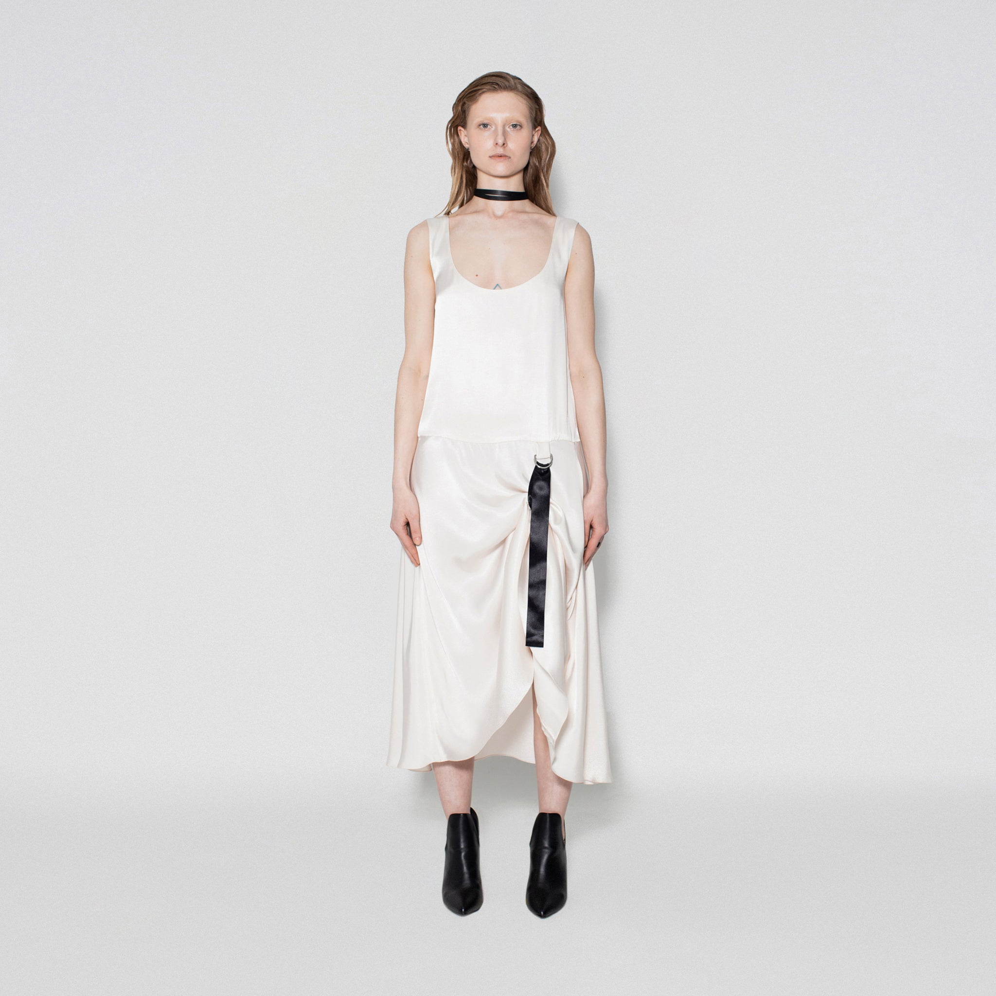 SATIN TANK TOP DRESS WITH MARTINGALE DETAIL