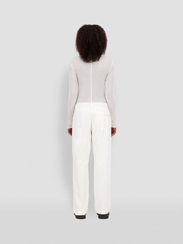 White straight-leg sweatpants with elastic waistband, back view