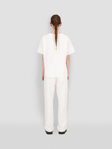 White jersey t-shirt with short sleeves and crew neck